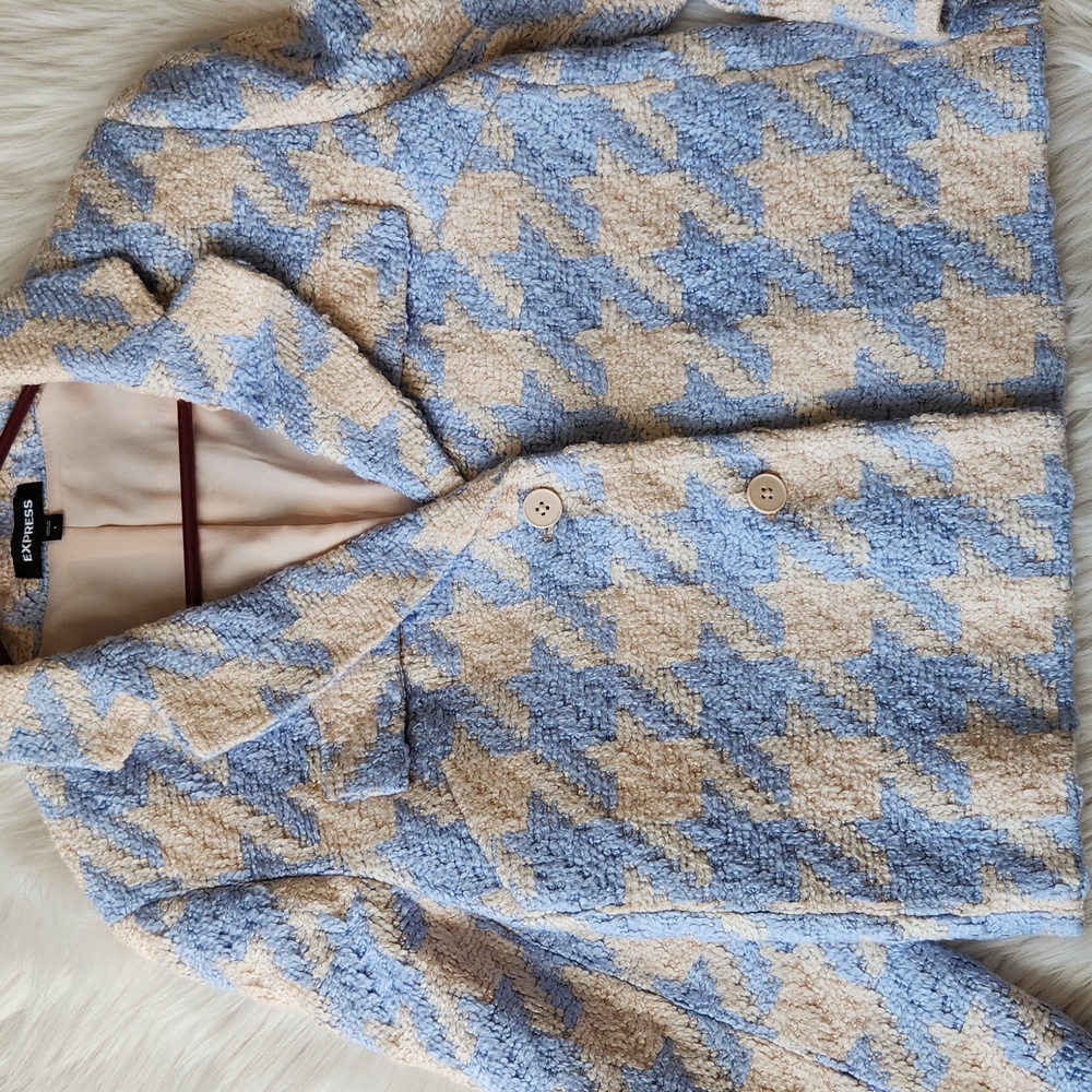 Express Houndstooth Women's Jacket - Blue and Cream